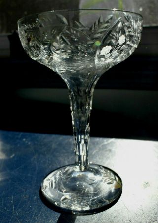 Libbey Rock Sharpe Knickerbocker Cut Glass Hollow Stem Champagne Glass Vintage