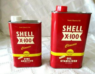 2 - Vintage Shell X - 100 Classic - Oil Zink Cans - Nos - Full - - Sign Gas