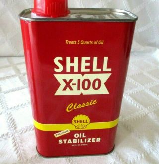 2 - VINTAGE SHELL X - 100 CLASSIC - OIL ZINK CANS - NOS - FULL - - SIGN GAS 3