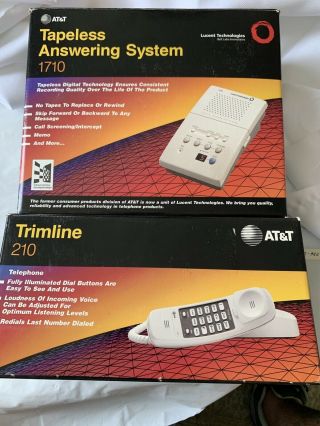 Vintage At&t 1710 Digital Tapeless Telephone Answering Machine And 210 Trimline