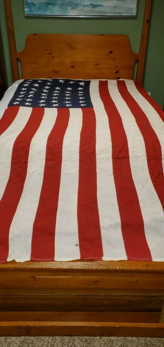 Vintage 48 Star Flag United States Size 5 Ft X 9.  5 Ft Machine Stitch 100 Cotton
