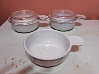 3 Vintage Corning Ware Grab It Handle Bowls With 2 Glass Lids 550ml P - 150 - B 15oz