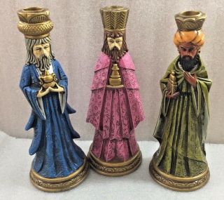 Vintage Christmas Magi 3 Wise Men Figures Taper Candle Holders 10 " Made In Japan