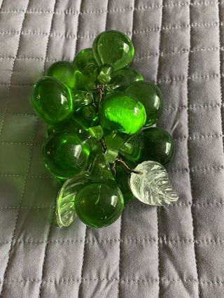 Mcm Vintage Acrylic Glass Lucite Grapes Cluster Green Wired Retro Clear Leaves