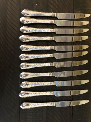 11 Reed & Barton Hammered Antique 18/10 Stainless Steel Flatware Place Knives