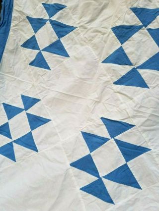Vintage Hand Worked Blue White Cotton Quilt Top Hand Stitched 80 X 96 To Finish