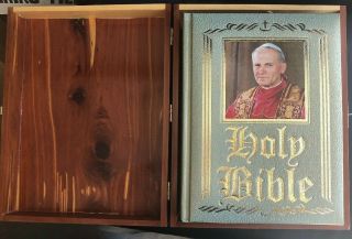 Pope John Paul Ii Bible In Wooden Chest