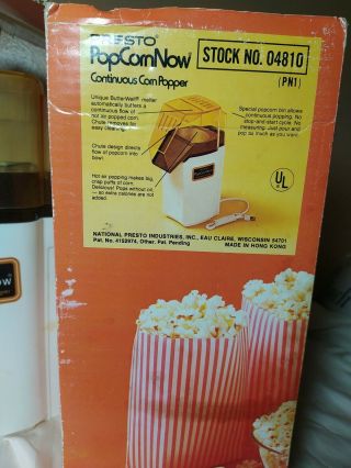 Vtg 1978 Presto Popcorn Now Hot Air Continuous Corn Popper 04810 3