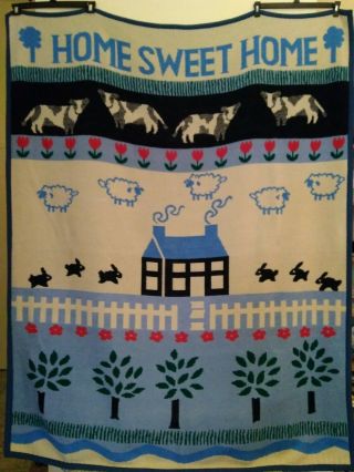 Vintage Crown Crafts Throw Blanket Home Sweet Home Acrylic 80x60 Americana