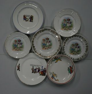 Six Vintage Children Plates And One Bowl