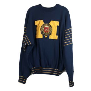 University Of Michigan Wolverines Crewneck Sweatshirt Vtg Navy Legends Athletic