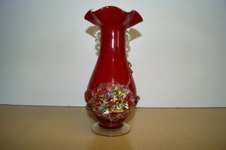 Red,  Vintage,  Art Deco,  Murano Glass,  Hand Blown,  Double Handled Vase