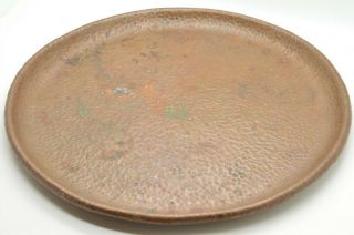 Vintage Arts & Crafts Hammered Solid Copper Serving Tray Round 12 " Diameter