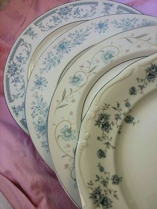4 Vintage Mismatched China Dinner Plates Blue Wedding Baby Shower Tea Party 268