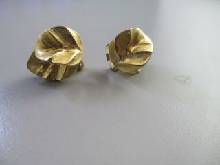 Vintage Christian Dior Germany Clip Earrings Gold Tone Leaf Small