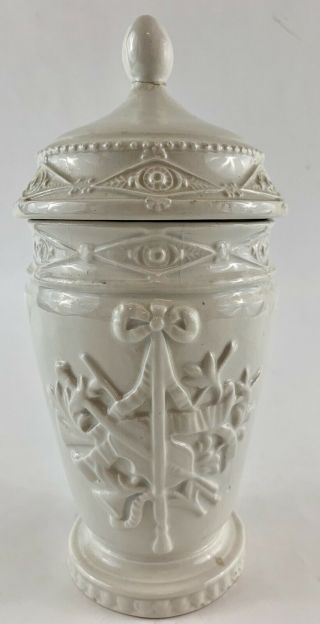 Vintage White Italian Ceramic Pottery Jar With Lid Made In Italy Flaw