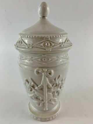 Vintage White Italian Ceramic Pottery Jar with Lid Made In Italy Flaw 2