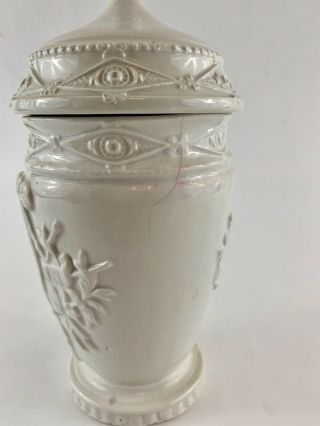 Vintage White Italian Ceramic Pottery Jar with Lid Made In Italy Flaw 3