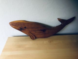 Vintage Whale Wall Hanging Hand Carved Wood