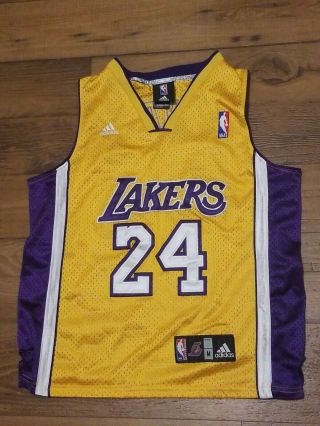 Youth Yellow Adidas Kobe Bryant 24 Los Angeles Lakers Nba Basketball Jersey M