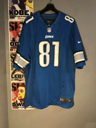 Calvin Johnson 81 Detroit Lions Blue Nike On Field Jersey Mens Size Xl
