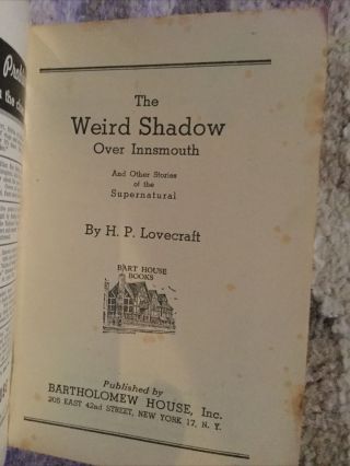 The Weird Shadow Over Innsmouth H.  P.  Lovecraft Bart Paperback 1944 3