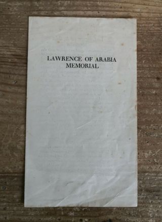 Lawrence Of Arabia Memorial Leaflet,  T E Lawrence,  C1935