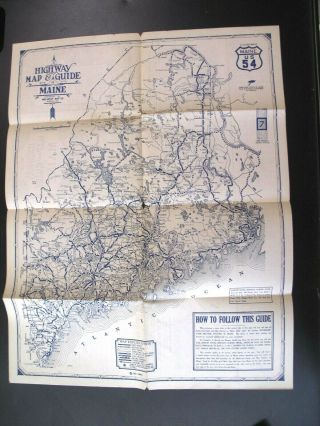 Scarce 1920s Highway Road Map Guide Maine Portland Bar Harbor Bangor Kennebunk