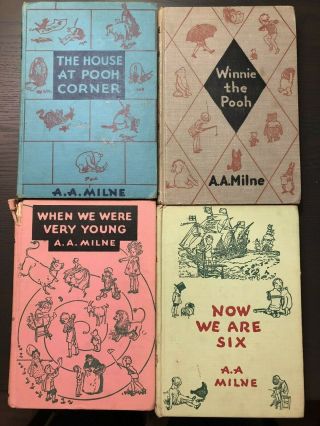 Vintage Set Of 4 Winnie The Pooh Books By Milne 1950