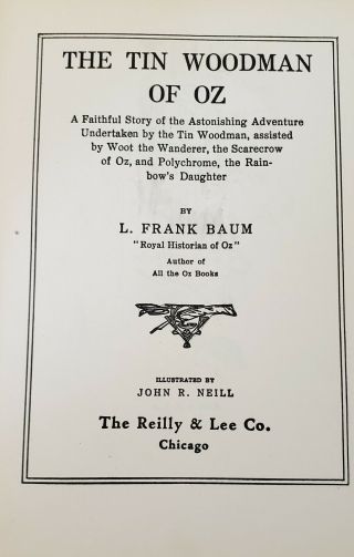 THE TIN WOODMAN OF OZ L Frank Baum 1918 Reilly & Lee Book Illustrator J.  Neill 3