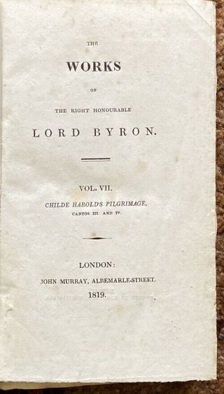 Rare Antique Book 1819; The Of The Right Hon Lord Byron,  Vol 8
