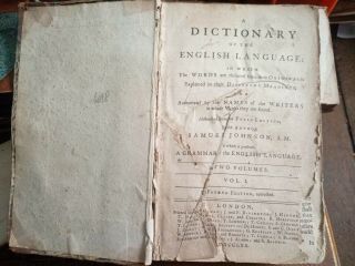 Samuel Johnson 1770 A Dictionary Of The English Language Vol.  I Fourth Edition