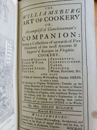 The Williamsburg Art Of Cookery Helen Bullock 1946 Hardcover Very Good,  Cond