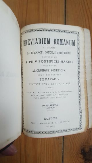 Breviarium Romanum,  Pars Tertia - Gill,  Dublin 1916 - Full Leather 2