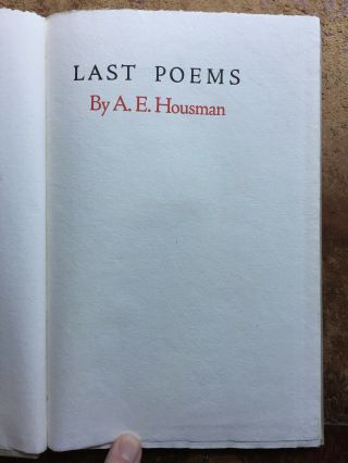 1929 Last Poems By A.  E.  Housman