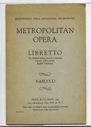 Temistocle Solera,  Giuseppe Verdi / Nabucco Opera In Four Parts 1st Edition 1960