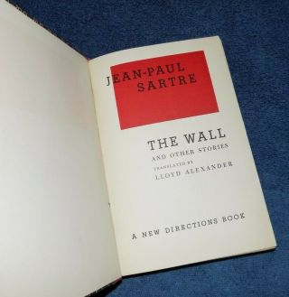 THE WALL AND OTHER STORIES by Jean Paul Sartre 1948 First Edition Hardcover 3