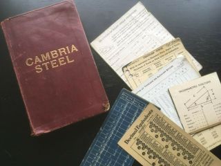 Antique Cambria Steel Hand Book 1912 Leather Bound Softcover Engineering Charts