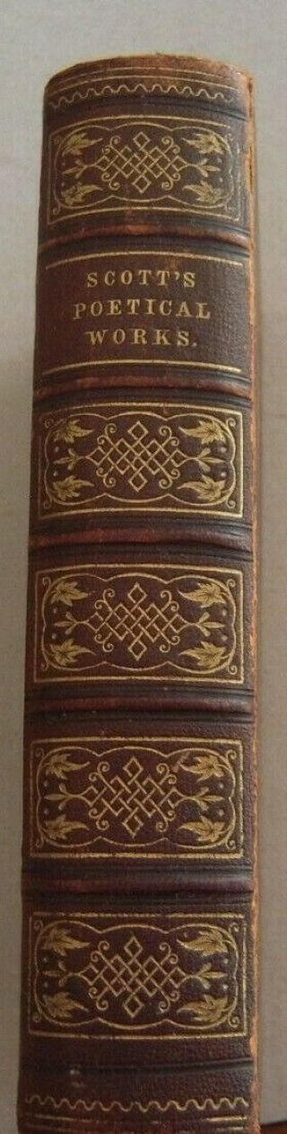 1864 Fine Binding Leather Book The Poetical Of Sir Walter Scott With Life