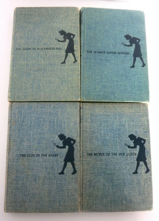 4 Pc Vintage Nancy Drew Books W/ Blue Tweed Hardcover