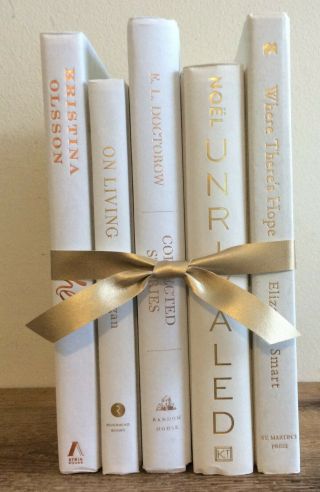 White,  Shiny Gold Modern Farmhouse Decor Book Bundle Shabby Chic Library