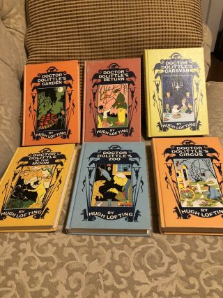 Vintage 1950s 60s Set Of 6 Doctor Doolittle Adventure Books Hugh Lofting