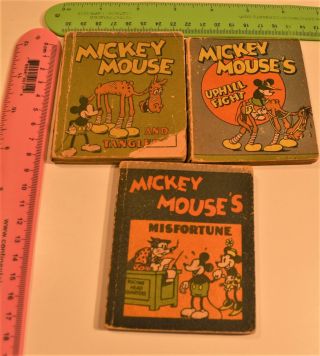 3 Mickey Mouse 1st Editions/ 1934/ Miniature Books 3.  5 " /uphill Fight Tanglefoot