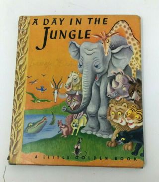 Vintage 1944 A Day In The Jungle Little Golden Book W/dust Jacket