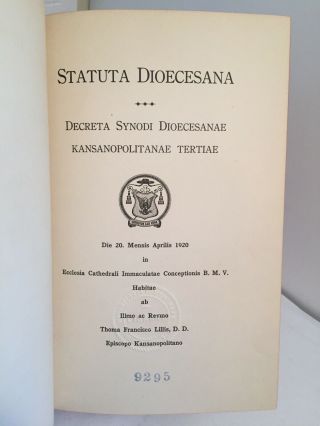 Statuta Dioecesana Kansanopolitanae KANSAS CITY SYNOD DOCUMENTS CATHOLIC CHURCH 3