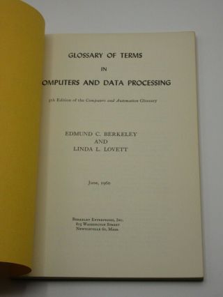 Glossary of Terms in Computers &Data Processing BERKELEY 1960 1st Ed Computing 3