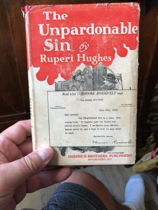 1st Edition Early Printing The Unpardonable Sin By Rupert Hughes 1918 In Jacket