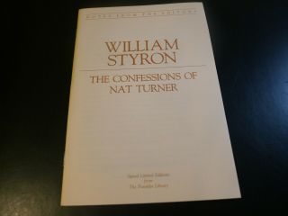 Franklin Library Signed 60 THE CONFESSIONS OF NAT TURNER W.  Styron Notes Leather 2