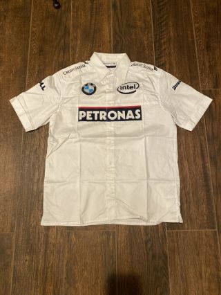 Authentic Bmw Sauber F1 Team Pit Crew Racing Shirt L Petronas White Cotton
