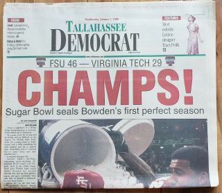 Florida State Seminoles 1999 National Championship Tallahassee Democrat Paper